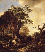 RUISDAEL, Jacob Isaackszon van The Outskirts of a Village,with a Horseman oil on canvas